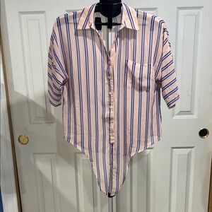 Pearl Pink and Blue Striped Button Down Shirt